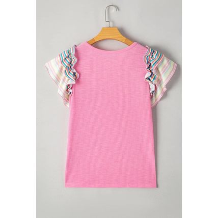 Bonbon Independence Celebration Bowknot Graphic Ruffled Sleeve Ribbed Summer Top