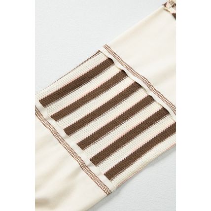 Khaki Stripe Stitched Detail Color Block Patchwork Oversized Pullover Top