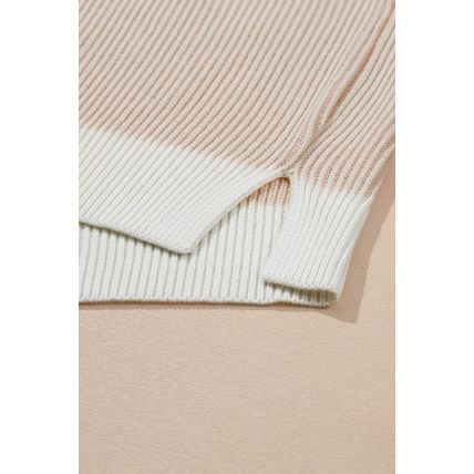Brown Stripe Plus Size Contrast Trim Crew Neck Rib Knit Drop Shoulder Sweater