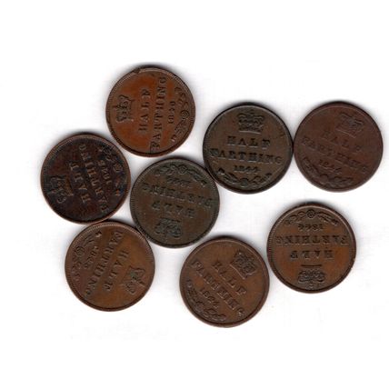 Great Britain. Victoria. Half Farthings x 8, 1843-1844. dy21419