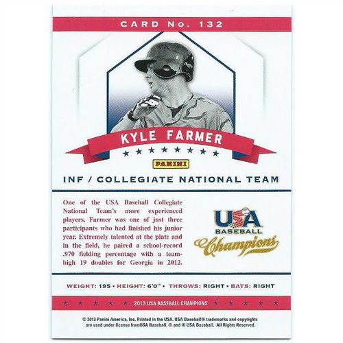 2013 USA Baseball Champions National Team Mirror Blue - #132 - Kyle Farmer /299