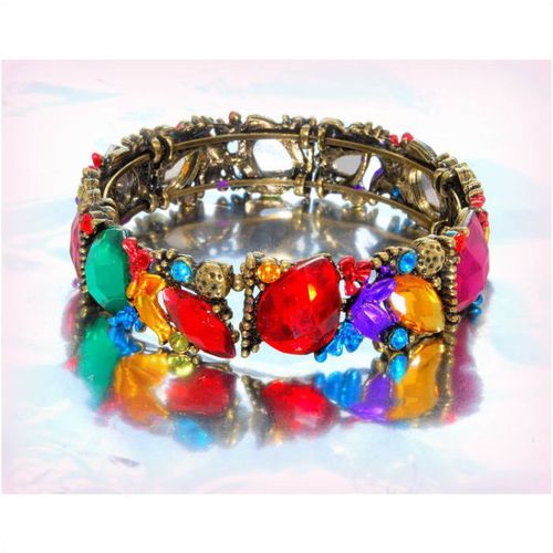 Pretty Bronze Retro Enamel Crystal Floral Bracelet Bangle Jewellery 2121