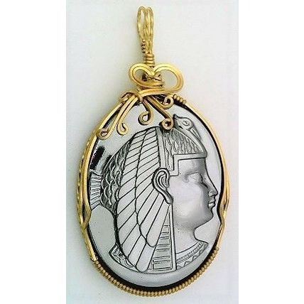 Cleopatra Glass Cameo Brass Wire Wrap Pendant 4
