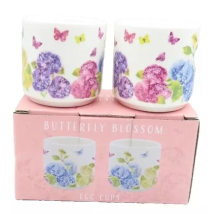 Butterfly & Flower Egg Cups Set of Two Ceramic Fine China Ceramic 5 CM Tableware