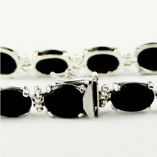 Black Onyx, 925 Sterling Silver Bracelet, SB003C