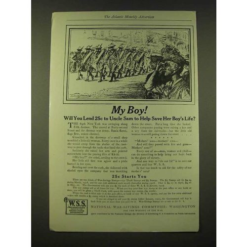 1918 National War-Savings Committee Ad - My Boy! Will you lend 25¢ to Uncle Sam