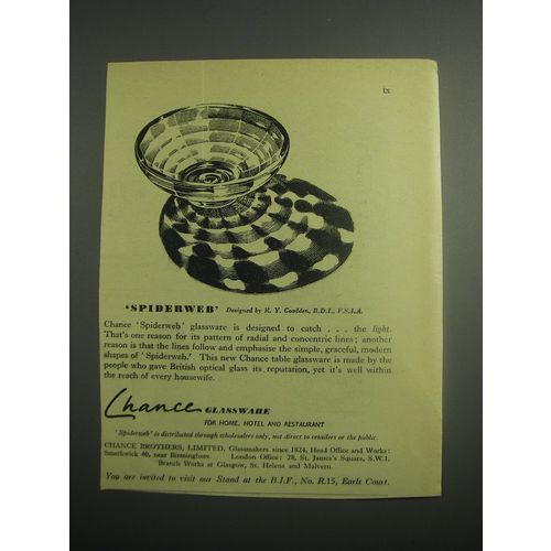 1948 Chance Spiderweb Glassware Ad - designed by R.Y. Gooden