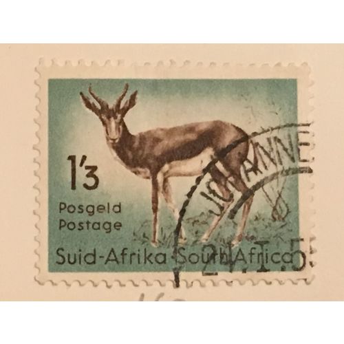 South Africa 1954 1/- 3d Brown Green Used SG 160 Sc 209 postage stamp Springbok