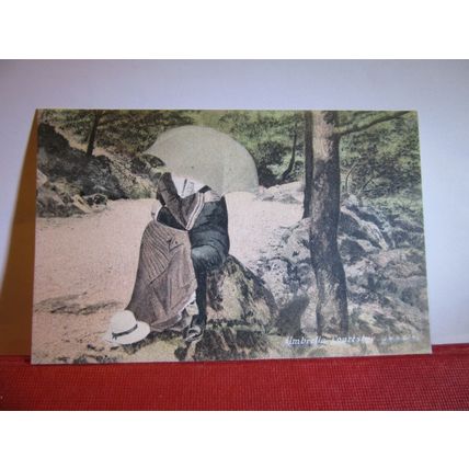 UMBRELLA COURTSHIP, ROMANCE unused antique postcard by J Welch. #