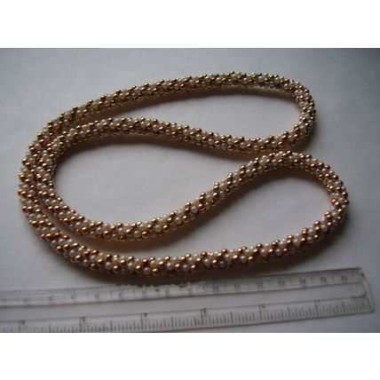 Vintage Necklace Gold & Pearl Seed Bead Thick Spiral Twisted Rope Retro 50's 29"