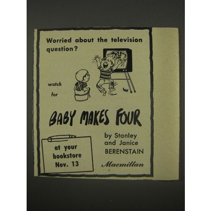 1956 Macmillan Book Ad - Baby Makes Four by Stanley and Janice Berenstain