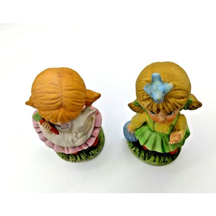 (2) Homco Little Girls Figurines w/Carrots, and Carry Sack - Cute and Adorable!