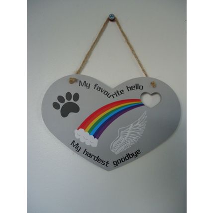 Rainbow Bridge Heart Remember Beloved Pet Dog Cat Wooden Hanging Wall Plaque