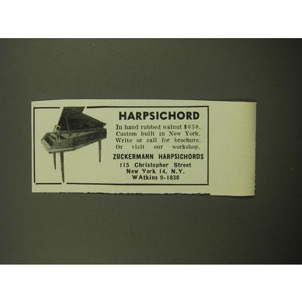1959 Zuckermann Harpsichords Advertisement