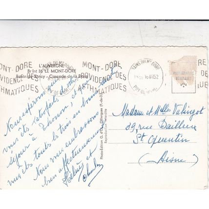 Le Mont Dore France postcard posted 1952 crease