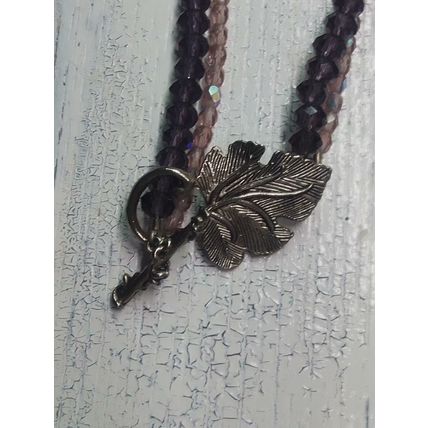 Purple Beaded Necklace With Glass Heart Pendant