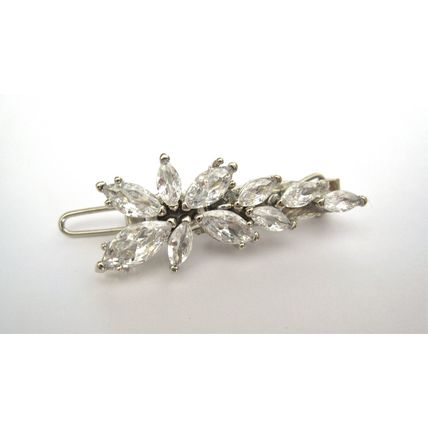 Small silver crystal flower leaf hair alligator clip barrette for fine thin hair