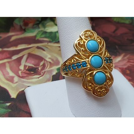 Arizona Sleeping Beauty Turquoise Neon Apatite Ring Sz R 14k Gold Overlay Silver