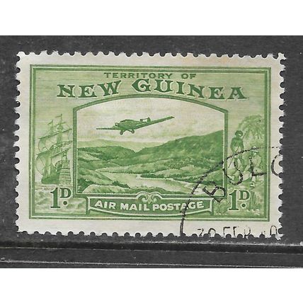 NEW GUINEA TERRITORY 1939 AIR BULOLO GOLD FIELD PLANE OVER GALLEON PANNING 1d