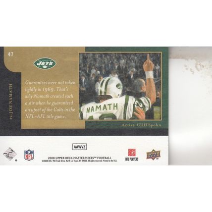 JOE NAMATH 2008 MASTERPIECE AUTOGRAPHED NEW YORK JETS HOF SB CHAMP QUARTERBACK