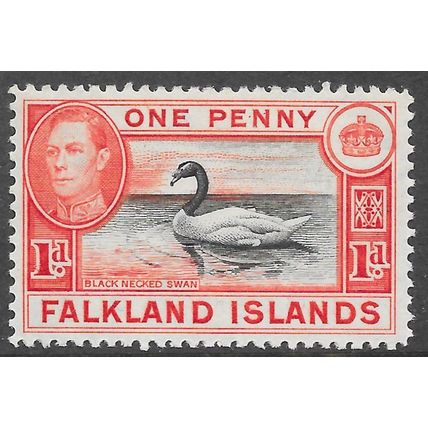 FALKLAND ISLANDS 1938 KG6 1d BLACK NECKED SWAN BIRD MINT MH SG147a 147a SG