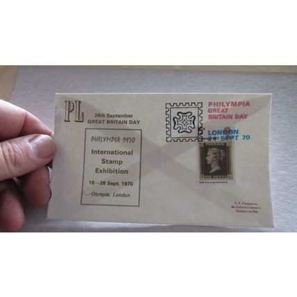 1970 Cover - Philympia Stamp Exhibition - 5d Penny Black stamp