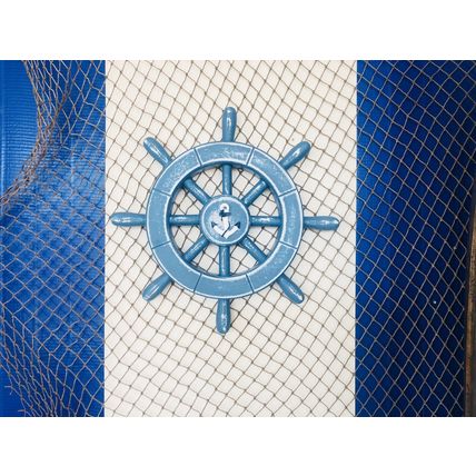 Pack Of 2] Rustic All Light Blue Decorative Ship Wheel With Anchor 12""