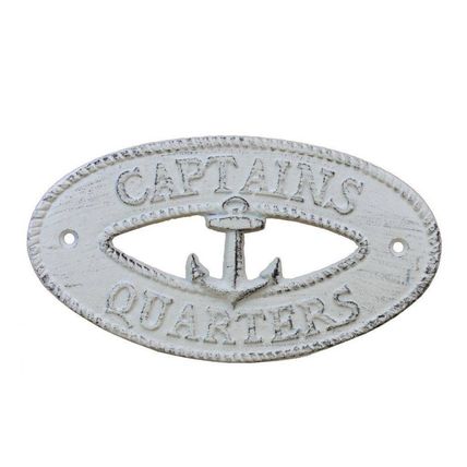 Pack Of 2] Whitewashed Cast Iron Captains Quarters with Anchor Sign 8"