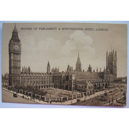 vintage postcard Houses of Parliament & Westminster