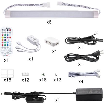 LABOREDUCER RGB under Cabinet Lights,6 Pack Plug in or Hardwired Linkable RGB LE