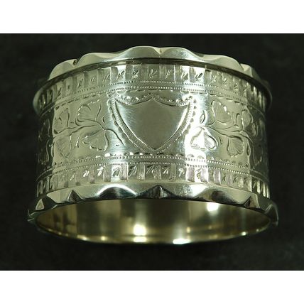 Victorian Hand Chased Solid Sterling Silver Napkin Ring By T Hayes 1892 Antique