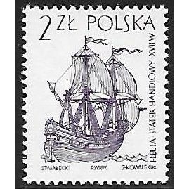 Mi 1468: 2 Zl. deep reddish violet Sailing Ships: Dutch Fleute, perf. 12½:12¾