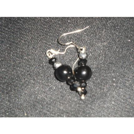 Pair lightweight silvered black crystal glass dangle earrings