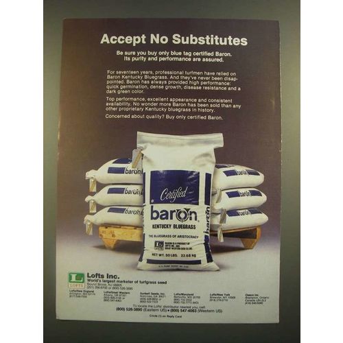 1988 Lofts Baron Kentucky Bluegrass Ad - Accept No Substitutes