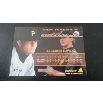 1994 Pinnacle Card # 227 Andy Tomberlin Autograph Pittsburgh Pirates