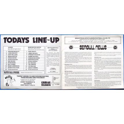 1979-80 BRIGHTON & HOVE ALBION v MANCHESTER UNITED (Fairly Good - No Writing)