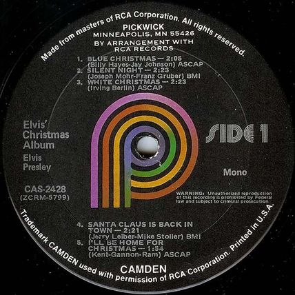 Camden Mono LP #CAS-2428 - Elvis Presley Christmas Album