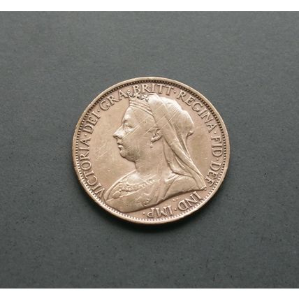 1900 Queen Victoria Great Britain Bronze One Penny Veiled Head