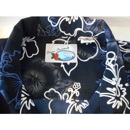 Ocean Current Hawaiian Shirt 2XL Blue Black SS Floral tropics