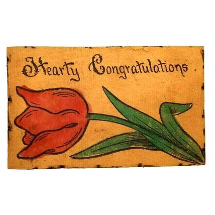 Antique Leather Postcard Hearty Congratulations (A29