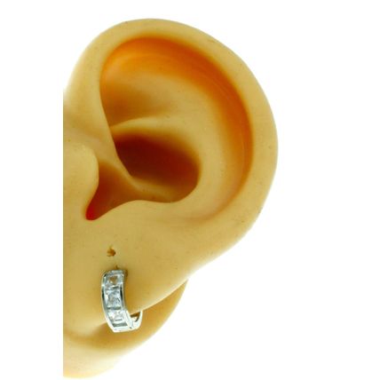 New Real Solid 14K White Gold Square Stones Small Huggies Hoop Earrings 9.7 mm