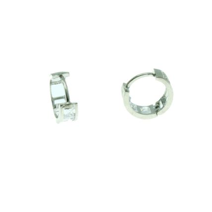 New Real Solid 14K White Gold Square Stones Small Huggies Hoop Earrings 9.7 mm