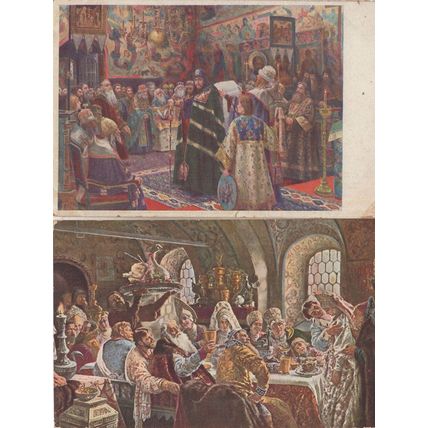 Manovsky Miloradowitsch 2x Old Russian Feast Painting Postcard s
