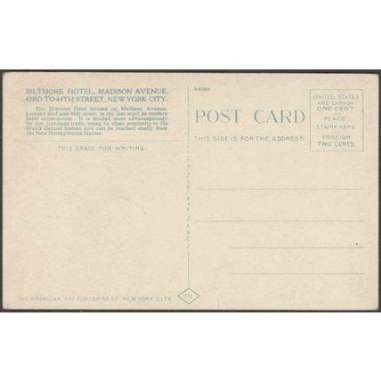 Biltmore Hotel, Madison Avenue, New York, c.1913 - American Art Publishing Co PC