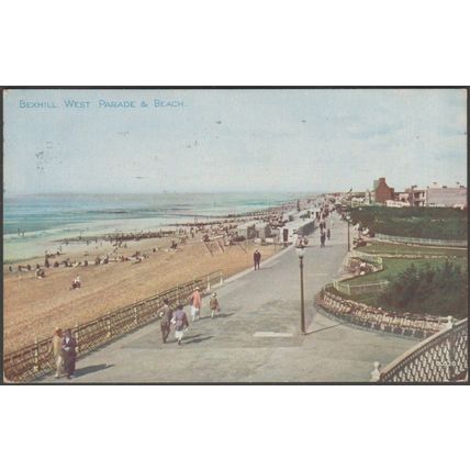 West Parade & Beach, Bexhill, Sussex, c.1910s - Photochrom Postcard