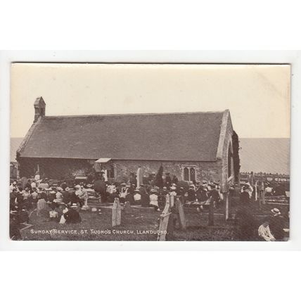 Sunday Service St Tudno's Church Llandudno Postcard