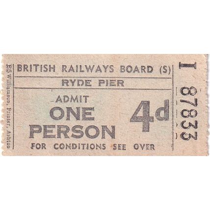 RYDE Promenade PIER Isle of Wight - Railway Ticket BRB 87833 Williamson