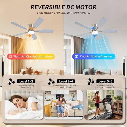 Ceiling Fans with Lights, 54Inch RGB Low Profile Ceiling Fan with Light and Remo