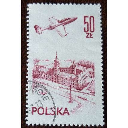 Poland 1976 Air 50z Jet Trainer plane over Warsaw Castle used stamp SG2425b