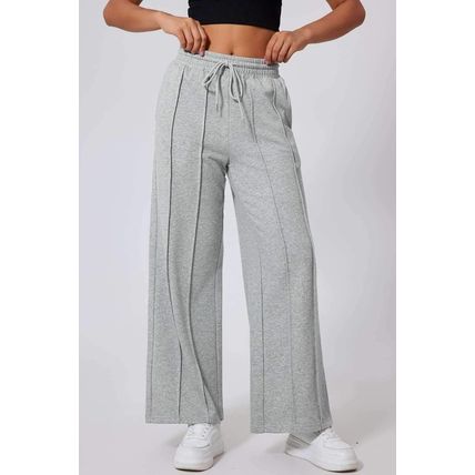 Gray Seamed Drawstring High Waist Wide Leg Sweatpants
